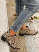 SP Botas Chelsea with estampado de Leopardo para Mujer, de talla Grande, estilo Británico, color sólido, Punta puntiaguda, Cremallera trasera informal, Tacón Bajo, Zapatos individuales para Mujer. - details 6