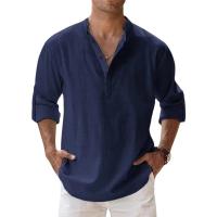 Camisa Casual Para Hombre Ligera De Manga Larga Estilo Henley De Algodón Transpirable Para Playa Camisas Hawái - details 6