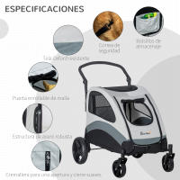 PawHut Cochecito para Perros Plegable Carrito para Mascotas con 5 Ventanas 2 Puertas Bolsillo de Almacenaje Correas de Seguridad y Frenos Tela Oxford 300D Acero 107x67x102 cm Gris - details 4