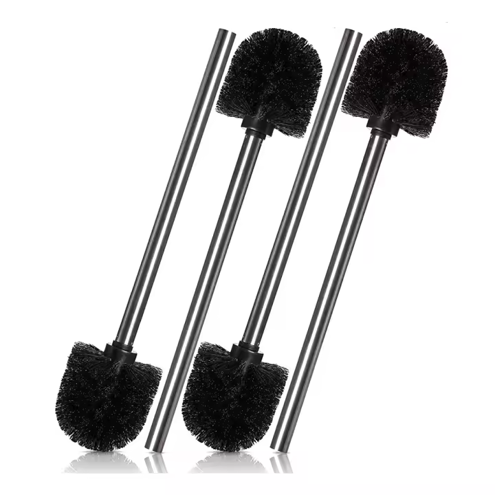 Juego de 4 Escobillas de inodoro, mango de acero inoxidable con cabezal intercambiable, negro - 1