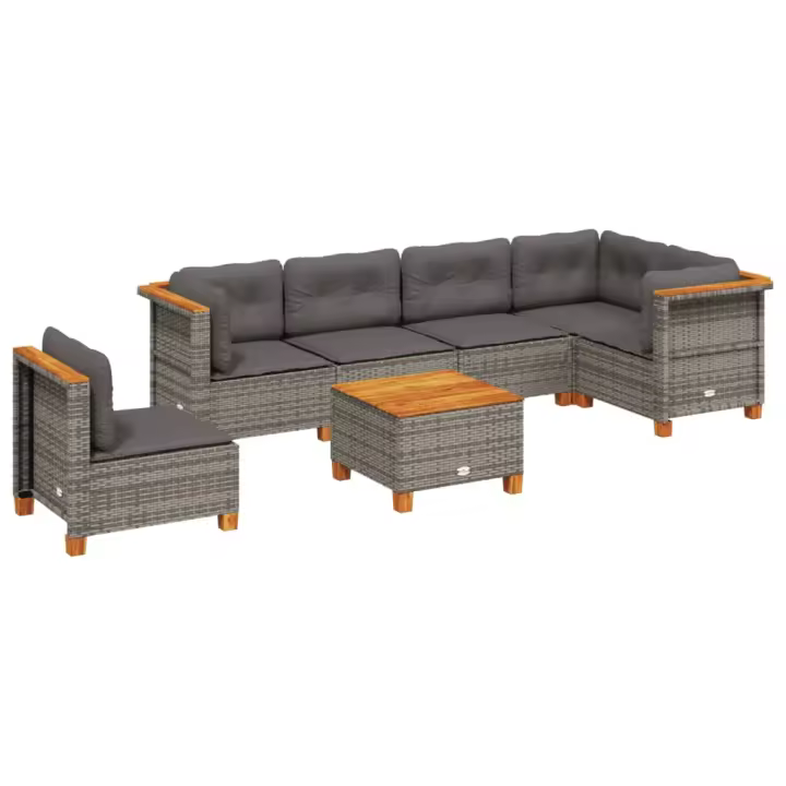 vidaXL Set de sofás de jardín 7 pzas con cojines ratán sintético gris - 1