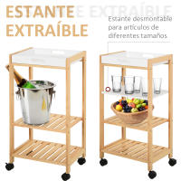 HOMCOM Carrito de Cocina Carrito de Servicio Doméstico de 4 Niveles con Una Bandeja Extraíble Estante Ruedas Universales 40x30x76 cm Blanco Madera - details 3