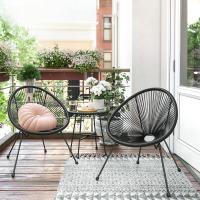 Conjunto de muebles de jardín de 3 piezas, sillas acapulco y mesa con tapa de cristal, asientos de exterior e interior, en negro - details 10