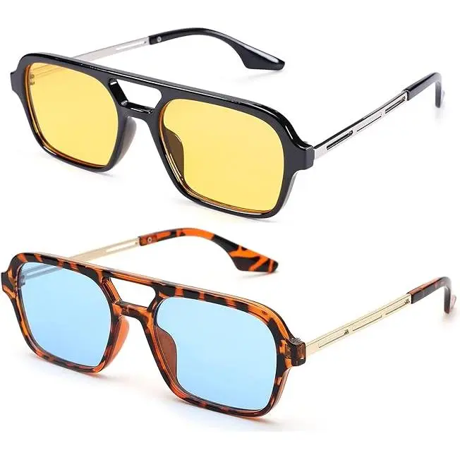 Gafas de sol estilo aviador de los años 70 con montura pequeña y diseño cuadrado de metal para mujeres y hombres, protección UV400 - 1