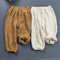 Pantalones Harem De Algodón Para Niños Y Niñas Estilo Casual Color Sólido Transpirables Verano Cierre Elástico Talla True Fit - details 11