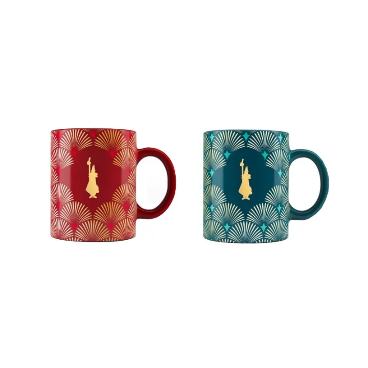 Bialetti Conjunto de Tazas de Porcelana Deco Glamour Alta Calidad para Cappuccino y Bebidas Calientes (330 Ml) con Dibujos Colorados Verte y Rojo -Vasos, Tazas y Platillos - 1
