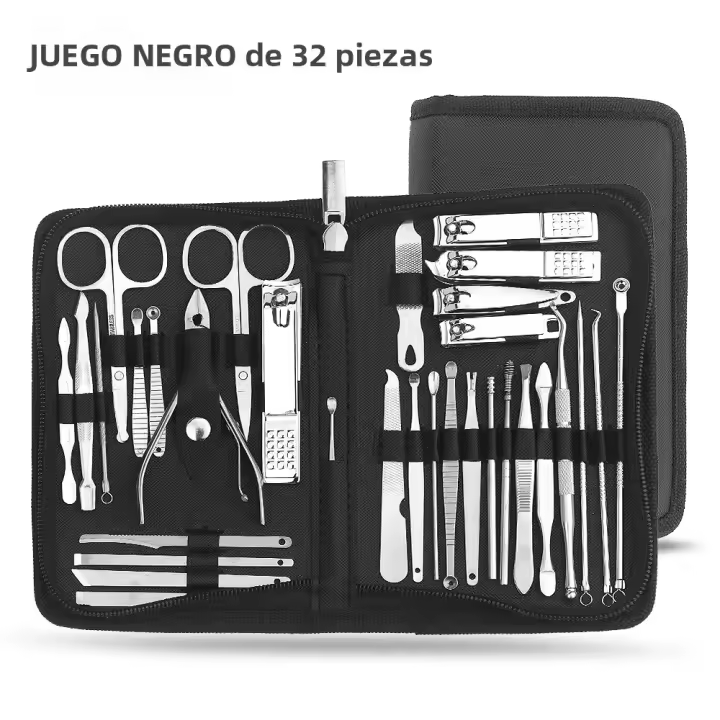 Set De 32 Herramientas De Manicura Profesional Con Tijeras Y Cortauñas Kit De Pedicura Y Arte De Uñas En Acero Inoxidable - 1