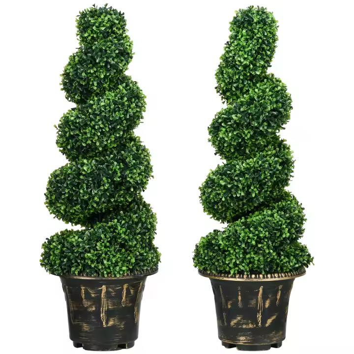 HOMCOM Plantas Artificiales Set de 2, Planta Artificial Resistente a los Rayos UV en Maceta, 90 cm Planta de Interior de Boj para Interior, Exterior - 1