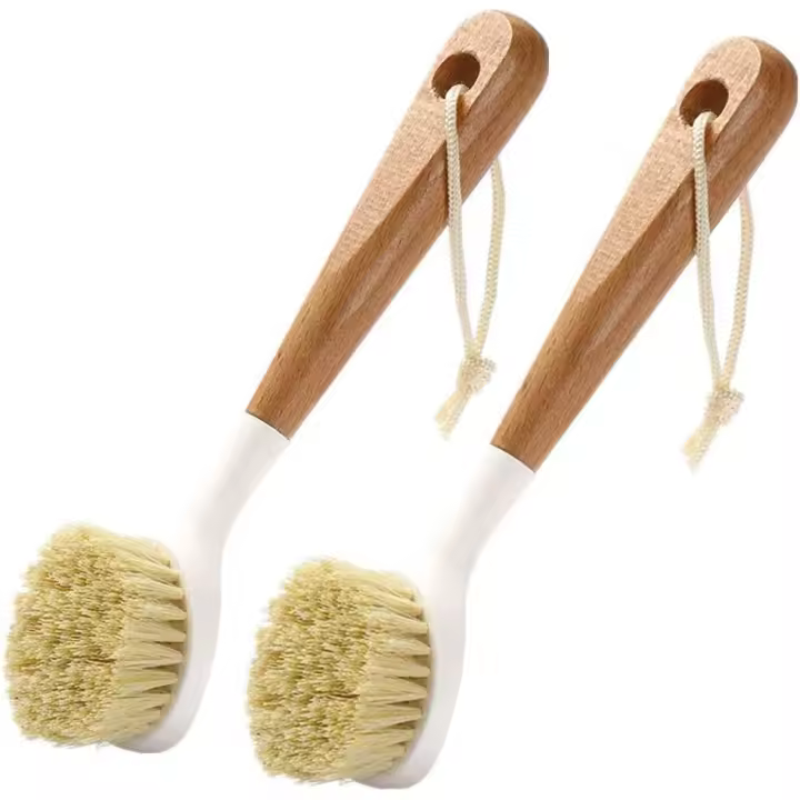 Cepillo para Platos de Madera 2 Piezas Cepillo para Lavar Platos Mango Largo Olla Cepillo con Cuerda Colgante para Lavar Platos - 1