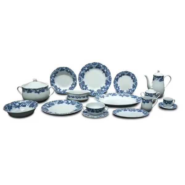 Vajilla Vintage Porcelana 83 PIEZAS | Blanco y Azul Edén | Gran Calidad - 1