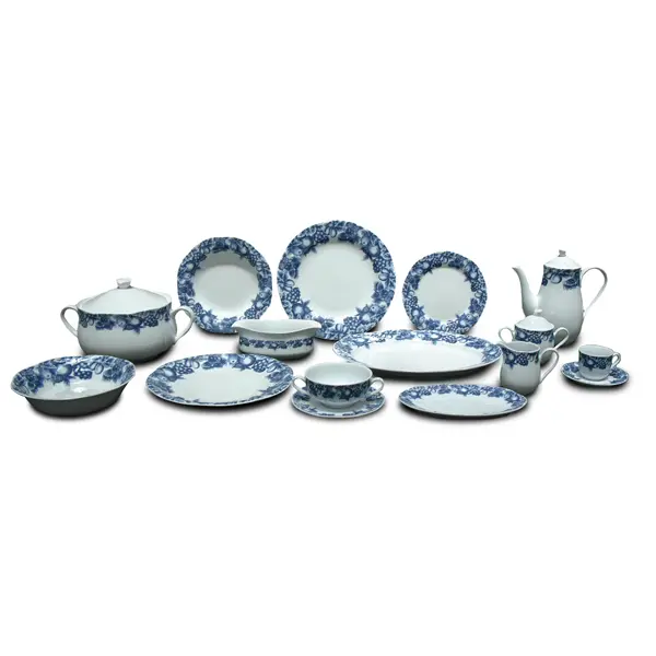 Vajilla Vintage Porcelana 83 PIEZAS | Blanco y Azul Edén | Gran Calidad - 1