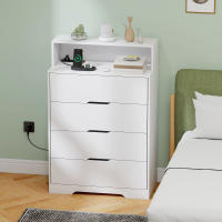 HOMCOM Cómoda de 4 Cajones con Estación de Carga, Cajonera para Dormitorio con Puerto USB, Puerto USB-C, Estante Abierto, 80x40x120 cm, Blanco - details 1