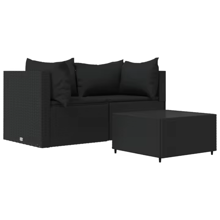 vidaXL Set de muebles de jardín 3 pzas y cojines ratán sintético negro - 1