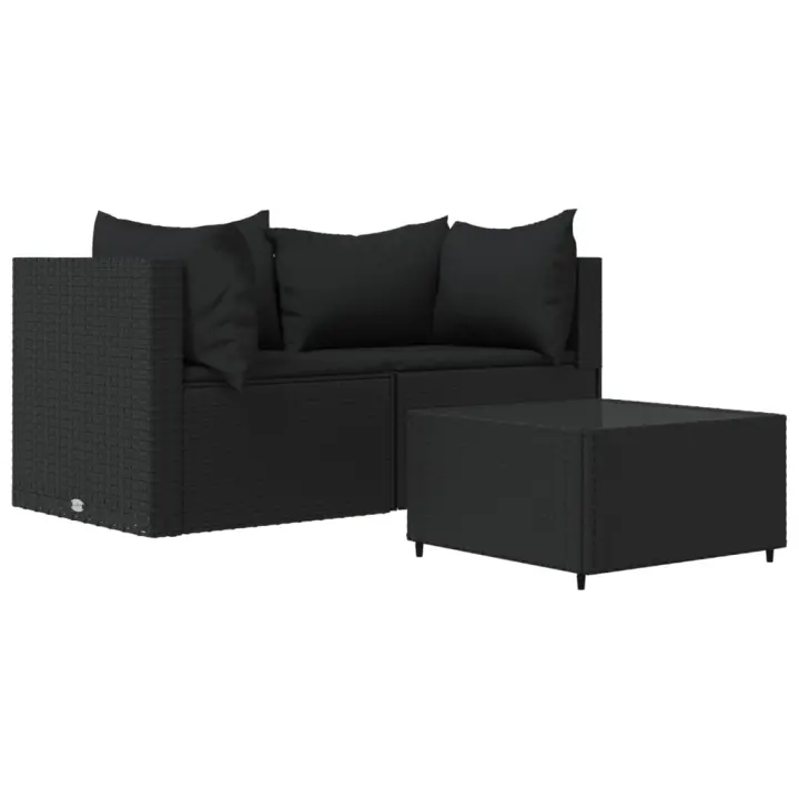 vidaXL Set de muebles de jardín 3 pzas y cojines ratán sintético negro - 1