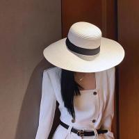 Sombrero De Sol Para Mujer Y Hombre Color Sólido De Moda Con Rhinestone 14cm Grande Paja Resistente Al Sol Plegable Para Playa Y Viajes - details 13