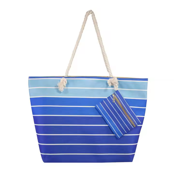 SUN & SURF Bolsa Playa Gran Capacidad con Cremallera 60x40x20cm y monedero a conjunto. Capazo Playa Verano. Asas Cuerda de Hombro. Bolsillos Interiores Cremallera - 1