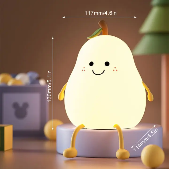 Luz LED nocturna de fruta de pera, lámpara de mesa de silicona con atenuación, decoración de cabecera de dormitorio con 7 Colores y temporizador, recargable por USB - 1