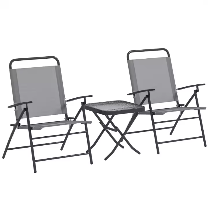 Outsunny Conjunto de Mesa y Sillas de Terraza Exterior de 3 Piezas Muebles de Jardín Exterior Plegables con Respaldo Regulable Tablero de Vidrio y Estructura de Acero - 1