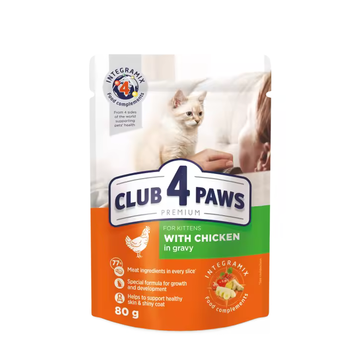 Comida húmedo completa para gatitos CLUB 4 PAWS PREMIUM-pollo en salsa ,PACK 24*80g - 1
