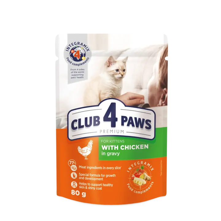 Comida húmedo completa para gatitos CLUB 4 PAWS PREMIUM-pollo en salsa ,PACK 24*80g - 1