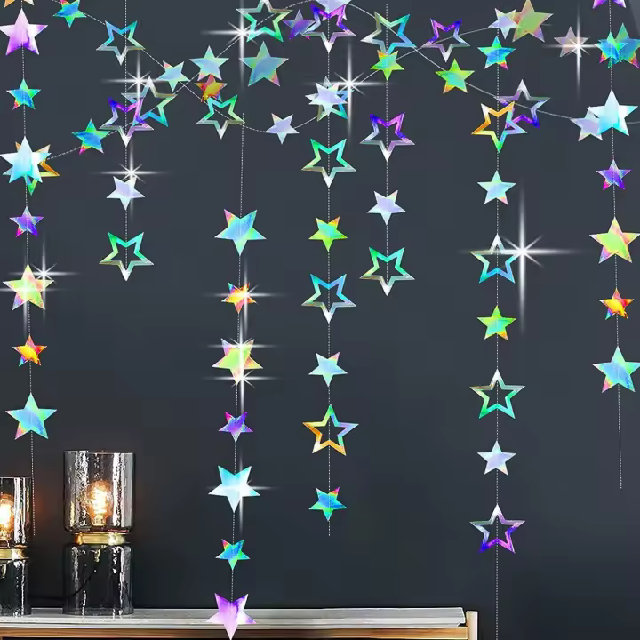 Guirnalda De Estrellas De Papel Plateado 3.7M 12.1ft Para Decoración De Habitaciones Fiesta De Cumpleaños Graduación Año Nuevo - 1