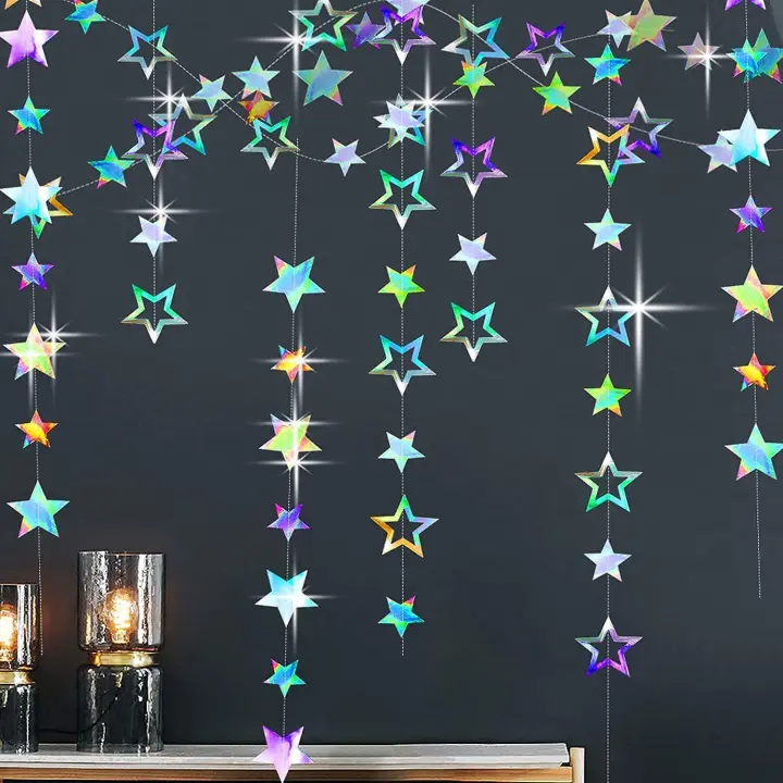 Guirnalda De Estrellas De Papel Plateado 3.7M 12.1ft Para Decoración De Habitaciones Fiesta De Cumpleaños Graduación Año Nuevo - 1