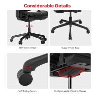 ACGAM Silla de Oficina, Silla de Escritorio de Malla, Silla Giratoria Ergonómica, Soporte Lumbar, Oscilante, Asiento de 53 cm, Apoyabrazos Abatibles, Negro - details 6