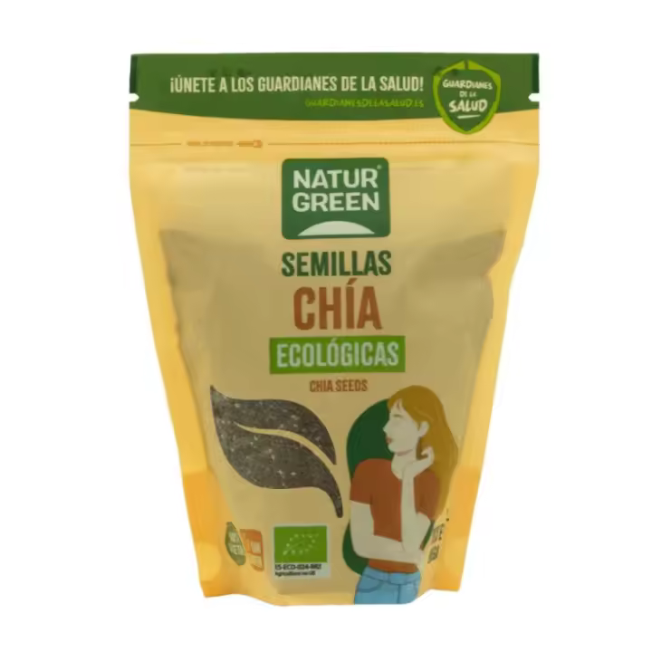 NaturGreen Semillas de Chía Bio 500 g  Semillas Ricas en Omega 3  Fuente Natural de Fibra  Apto para Vegetarianos y Veganos  Sin Gluten  Producto Ecológico  NaturGreen - 1