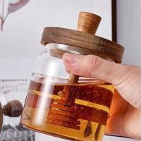 Jars De Almacenamiento De Miel De Vidrio De Borosilicato Alto Con Tapa De Madera Y Varilla De Mezcla Transparente Y Sellado - details 5
