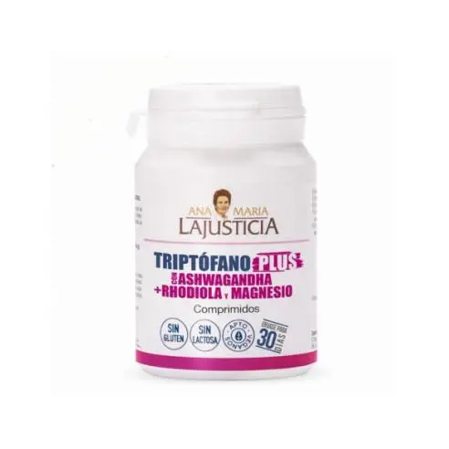 ANA MARIA LAJUSTICIA Triptófano Plus con Ashwagandha, Rhodiola y Magnesio 60 Comprimidos para estrés y sueño, todo natural. - 1
