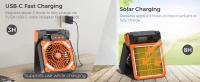 Ventilador solar de camping-Ventilador recargable a Pilas, 18 horas de funcionamiento Máximo, 4 velocidades, temporizador de 8 horas, ventilador De Mesa portátil ajustable en 90 ° para huracanes, apagones, uso en exteriores - details 1