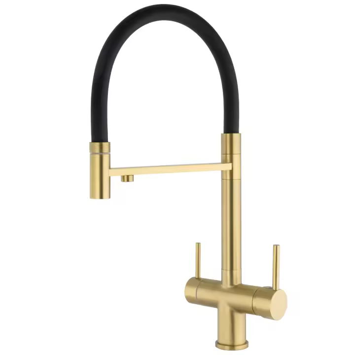 VALAZ Grifo de cocina con 3 vías osmosis y flexible oro mate serie Manzanares - 1