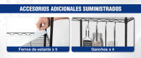 Estantería de Alambre de 5 Niveles, Metal, Almacenaje Con Estantes Ajustables, 4 Ganchos y 5 Paneles de PP, Carga Total de 250 kg, Para Garaje, Cocina, Dormitorio - details 0