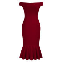 Vestido Elegante Para Mujer De Encaje Con Volante Y Cintura Ajustada Vestido De Fiesta Con Hombros Descubiertos Y Abertura En La Pierna Vestido Clásico De Cintura Alta Y Acolchado - details 23