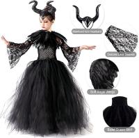 Disfraz Maléfica para Niñas, Bruja Negra Halloween Juegos de rol Vestidos con Cuernos Diadema Alas de ángel Cuento de Hadas Princesa Carnaval Cospaly Trajes de Fiesta - details 2