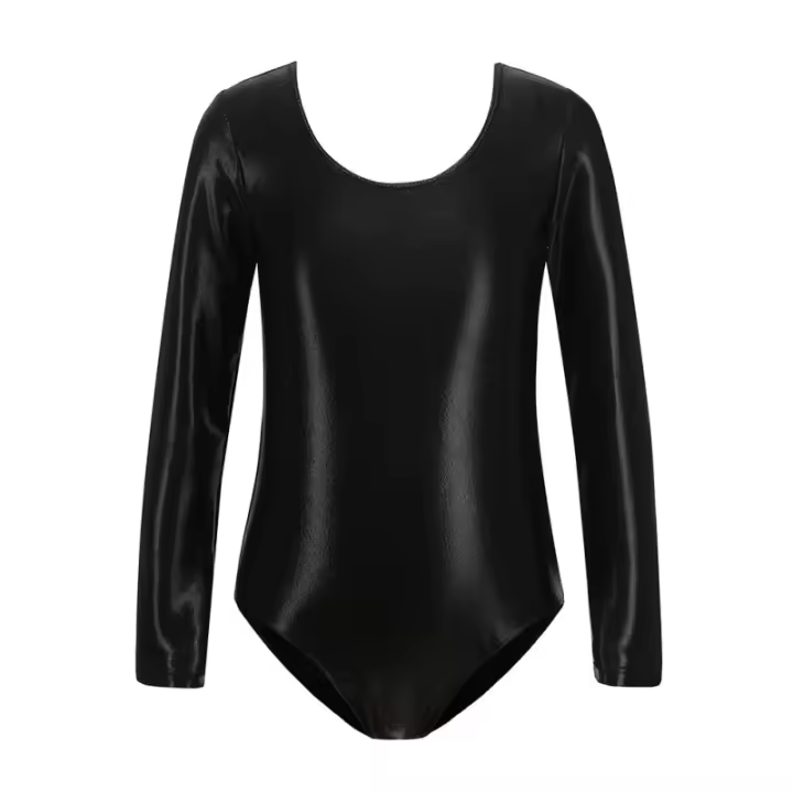 Bodysuit De Gimnasia Para Niñas En Color Sólido Transpirable Con Manga Larga Brillo Colorido Dancewear Para Ballet - 1