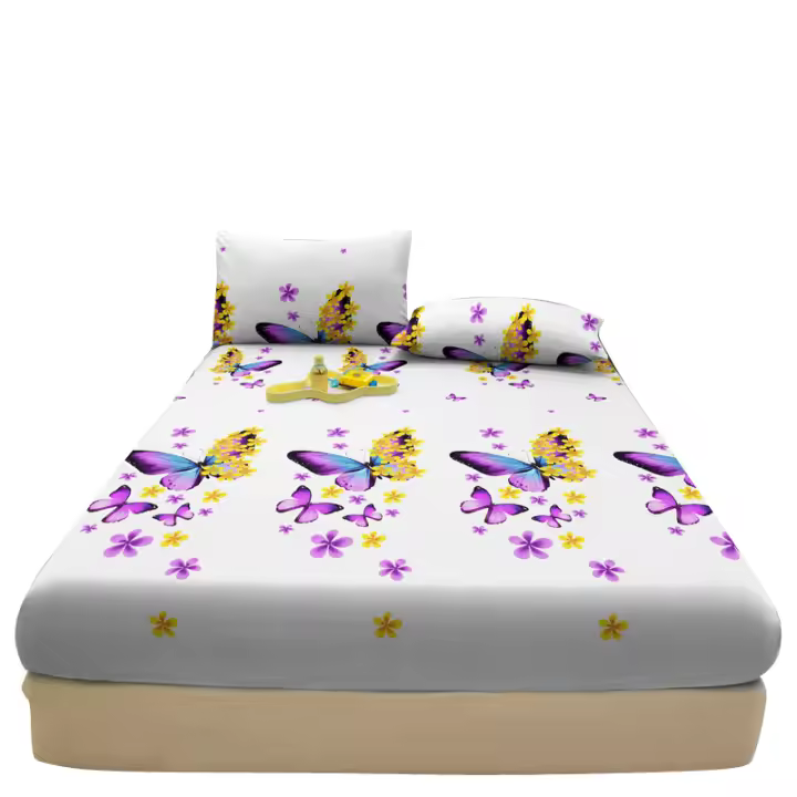 Sábana Ajustada Moderna Y Sencilla Con Estampado De Mariposa Mate Cobertura De Cama Sin Almohadillas De Sábanas De Poliéster 100% - 1