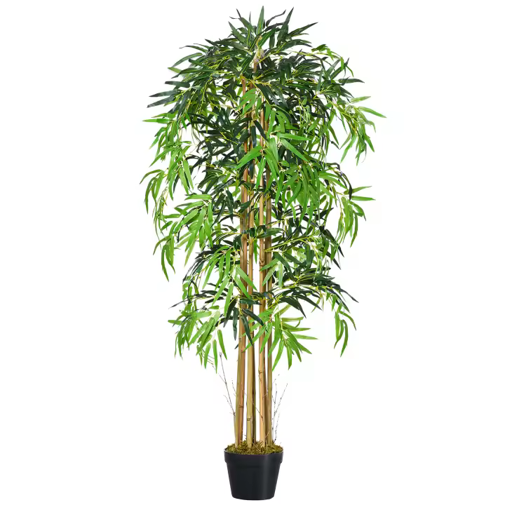 Outsunny Bambú Artificial 150cm con Maceta Árbol Planta Sintética Realista Decorativa para Casa Jardín Oficina Ø18x150 cm Verde - 1