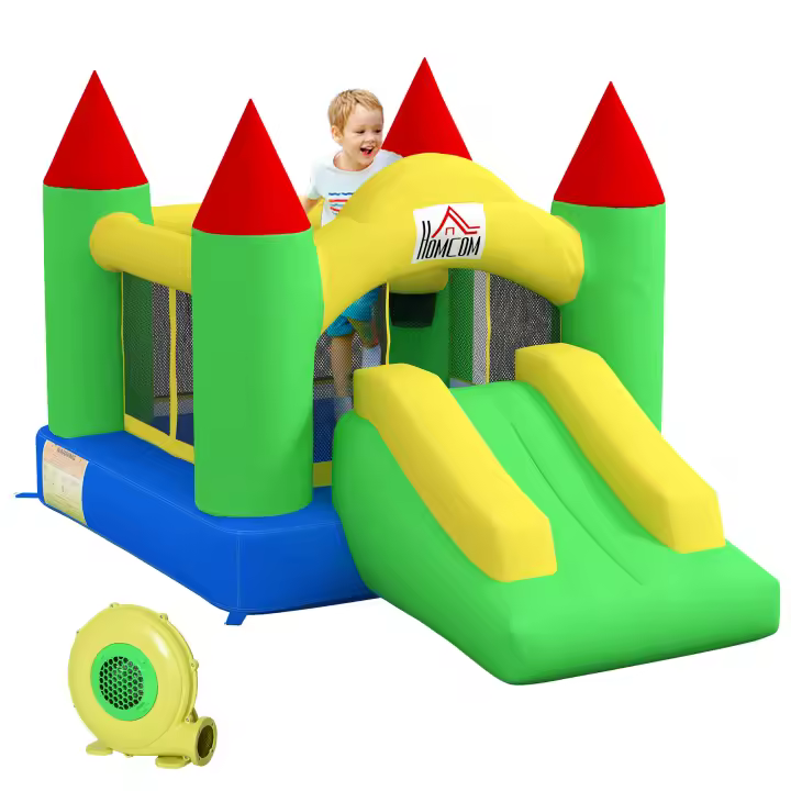 HOMCOM Castillo Hinchable con Soplador, Castillo Hinchable Infantil, Castillo de Juegos con Tobogán, Trampolín, Red de Seguridad, para Niños de 3 a 10 Años, Oxford, 300 x 180 x 160 cm - 1