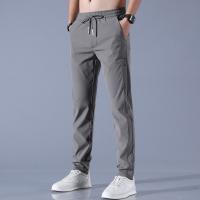 Pantalones De Negocios Casual Para Hombre 2024 Hechos De Seda De Hielo Espesidad Negra Gris Delgados Elásticos Transpirables Para Exterior Running - details 3