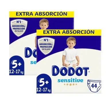 Dodot Sensitive Extra Talla 5+ (13+ kg) Pack Ahorro 88 Pañales (2x44) – Máxima Protección para Piel Sensible - 1