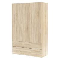 Meimon Armario ropero de 3 puertas y 4 cajones con barra de colgar, estantes regulables y tiradores de aluminio. Fabricado en tablero melaminizado E1, 200x135x52 cm. Acabado Roble Canadian. Peso máximo mueble 50 kg - details 0