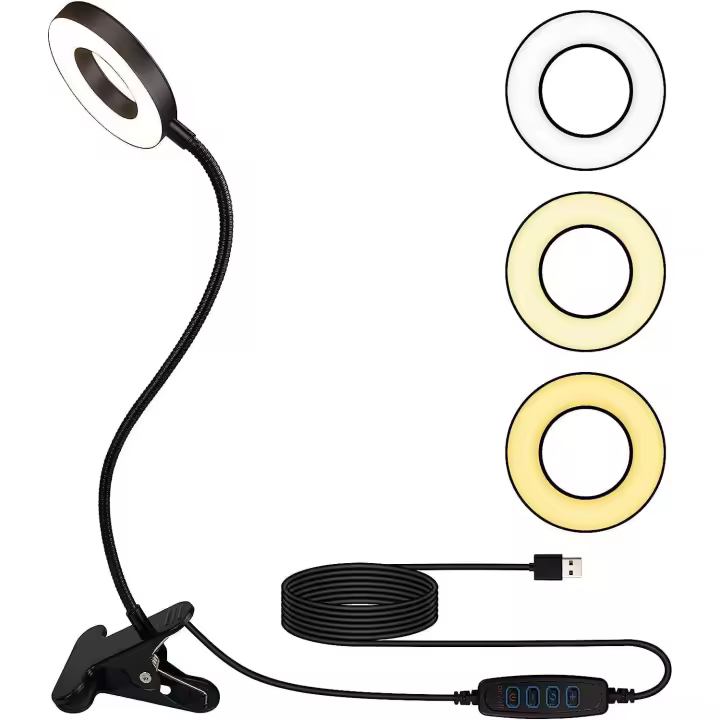 Lámpara de escritorio con clip de 10 W y adaptador USB [3 modos de iluminación y 10 niveles de brillo] Lámpara de lectura con clip flexible de 360°, lámpara de escritorio LED de 40 cm para el hogar y la oficina - 1