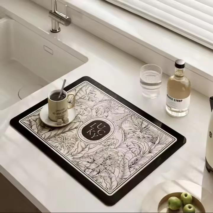 Alfombra De Cocina Absorbente Con Suelo De Drenaje Para Barra De Café Alfombra Para Tazas Botellas Y Platos Material De Gamuza - 1