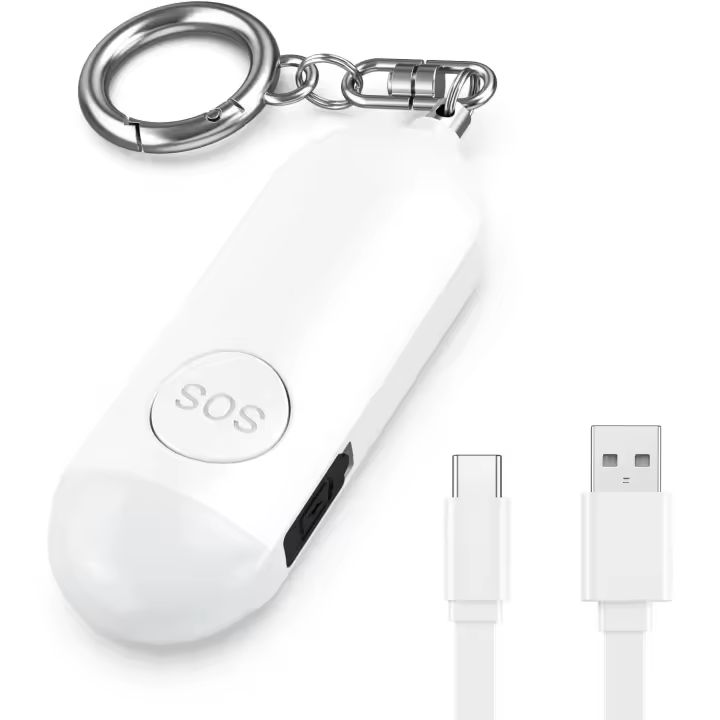 130dB Self Defense Rechargeable Alarm Keychain, Small Police Approved Panic & Rape Emergency Alarm with Keyring for Elderly, Girls (white) - 1