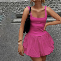 Vestido Mini Plegable Para Mujer A-Line Slim Fit Cintura Alta Sin Mangas Patchwork Playa Verano 2024 Casual Solido Fiesta - details 20