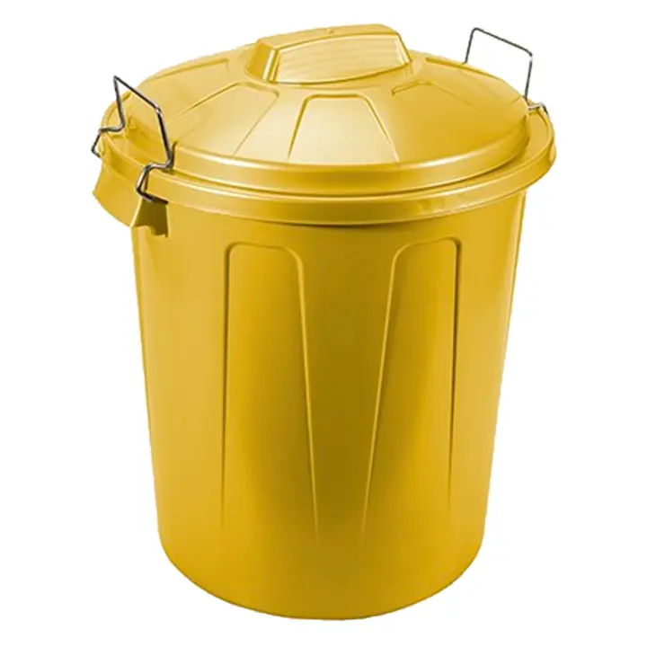 Tradineur - Cubo de basura con tapa y asas metálicas, 31 litros, plástico, contenedor de residuos, papelera, reciclaje, industrial, hogar, fabricado en España, 48,2 x 37,5 cm (Amarillo) - 1