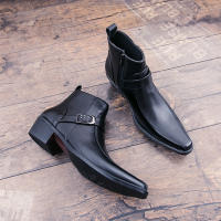 Botas Cortas Para Hombre Con Cierre Lateral Y Punta Puntiaguda Estilo Británico Suela De Goma Material PU Impermeables - details 3