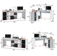 Meimon Mesa escritorio ADAPTA PLUS reversible con buc de 2 puertas y 4 huecos, opción rinconera, con estructura de tablero melaminizado de 18mm, disponible en Blanco Artik y Cemento, máxima capacidad de 25kg, ideal para oficina - details 3