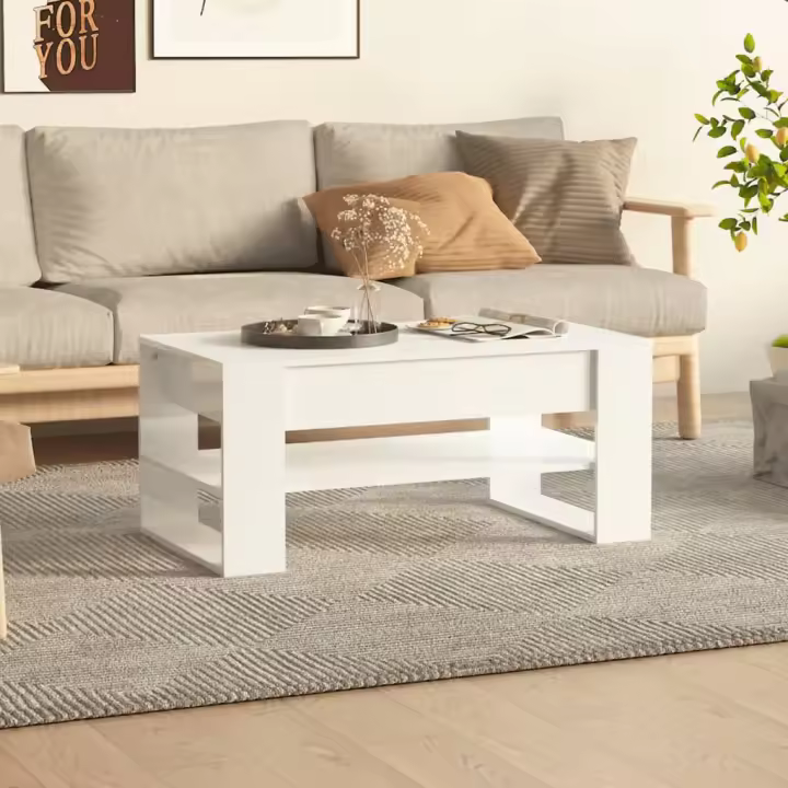 vidaXL Mesa de centro madera de ingeniería blanco brillo 102x55x45 cm - 1